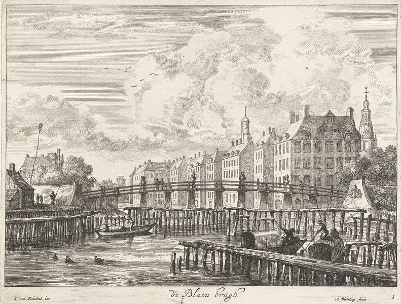 Blick auf die Blauwbrug über die Amstel, Abraham Bloteling von Meisterhafte Meister