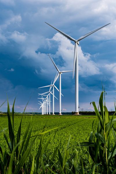 Windmühlen mit Gewitterhimmel von Edwin van der Kooij