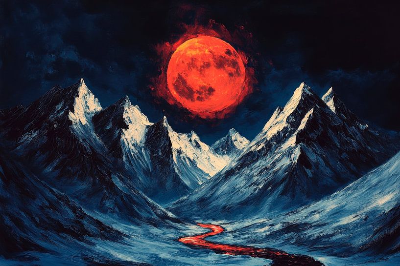 Red moonlit night over the mountains by Poster Art Shop