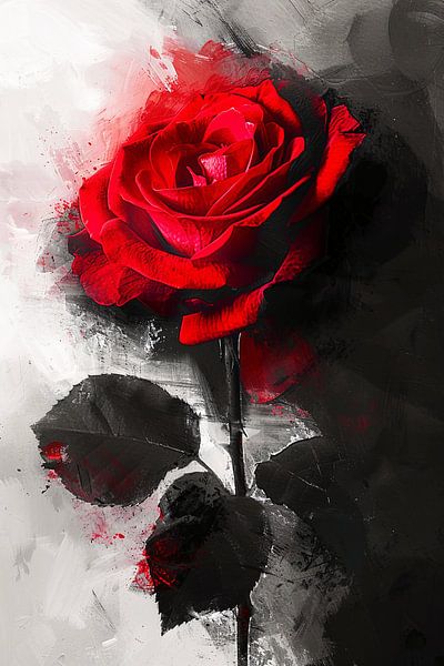 Ausdrucksstarke rote Rose mit abstraktem Hintergrund von Art & Soul Creations