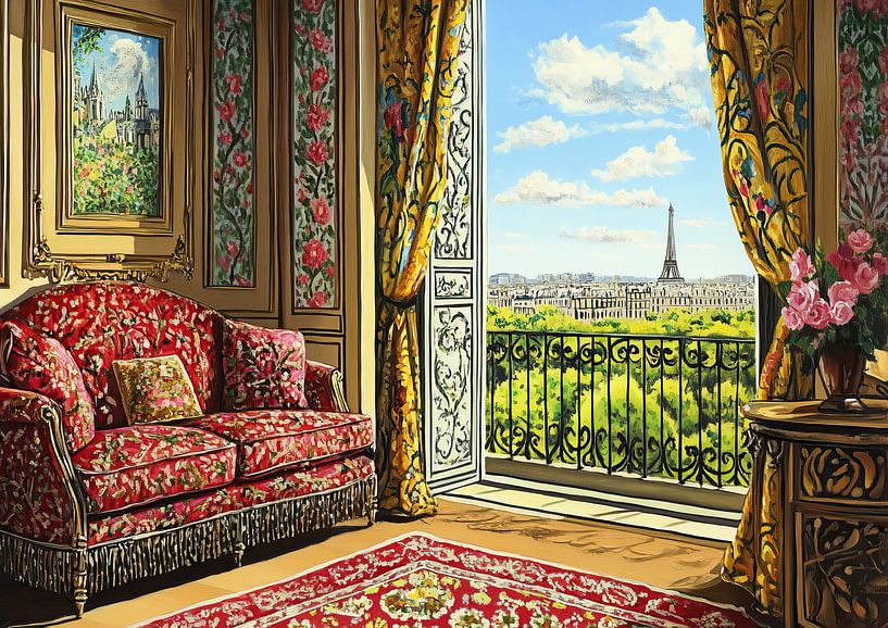 Vue de l'intérieur | Banc avec fleurs et vues par Peintures accrocheuses