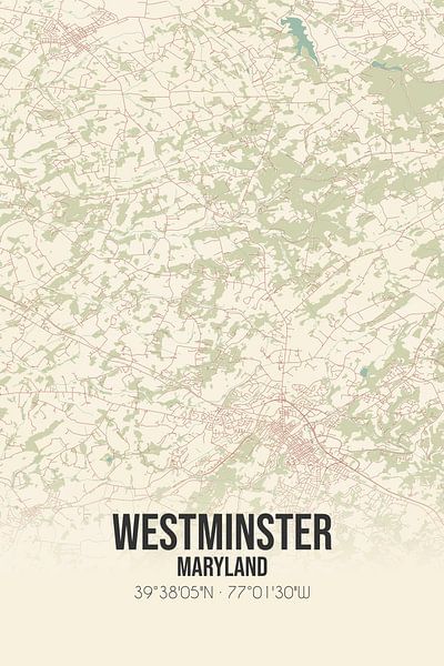 Carte ancienne de Westminster (Maryland), USA. par Affiches de lieux