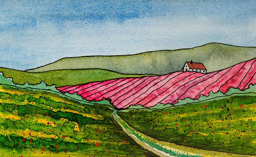 Die bunte französische Landschaft | Aquarellmalerei von WatercolorWall