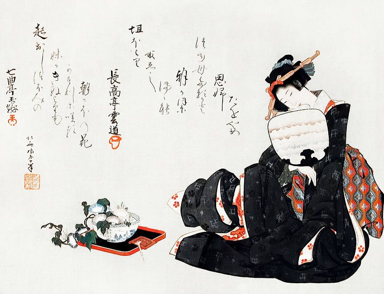 Art japonais ukiyo-e. Femme japonaise par Hokusai. Gravure sur bois d'époque par Dina Dankers