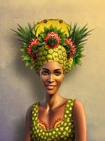 Caribbean woman with pineapple as surreal portrait
