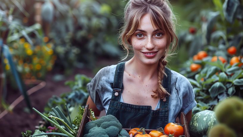 Bäuerin bei der Ernte im Garten. von de-nue-pic