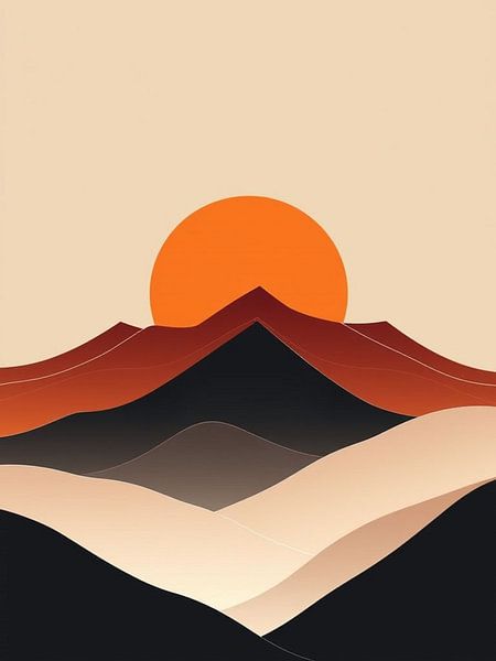 Abstrakt Minimalistische Sonnenuntergang über geschichteten Wüste Berge von Artistic