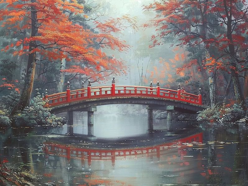 Paysage japonais pittoresque avec pont par Egon Zitter