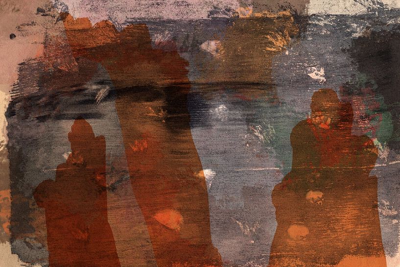 Abstract retro. Landschap in terra, taupe, warm grijs. van Dina Dankers