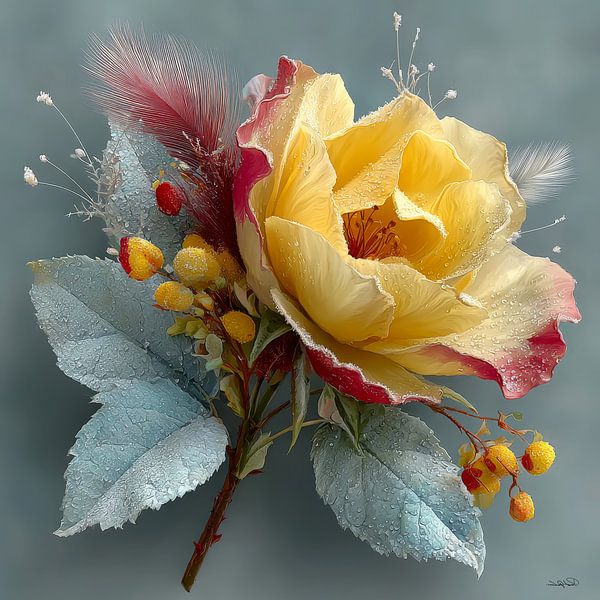 gelbe Blume mit Wasser und Zuckerguss von Gelissen Artworks