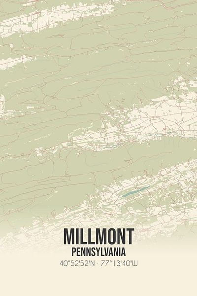 Alte Karte von Millmont (Pennsylvania), USA. von Ortsdrucke