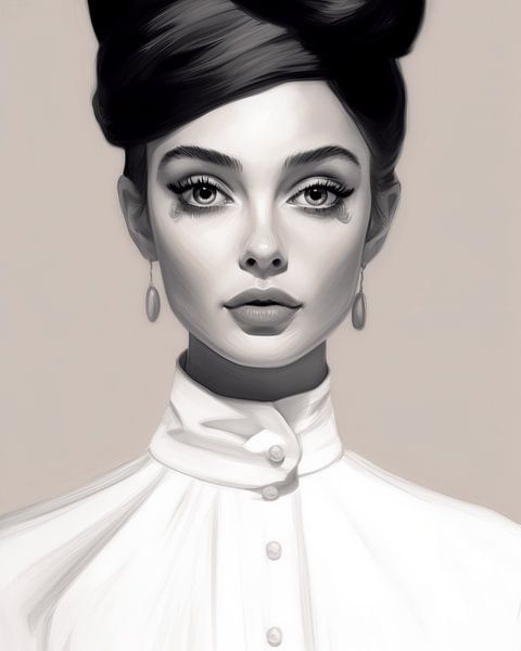 Portrait vintage, illustration en noir et blanc par Carla Van Iersel