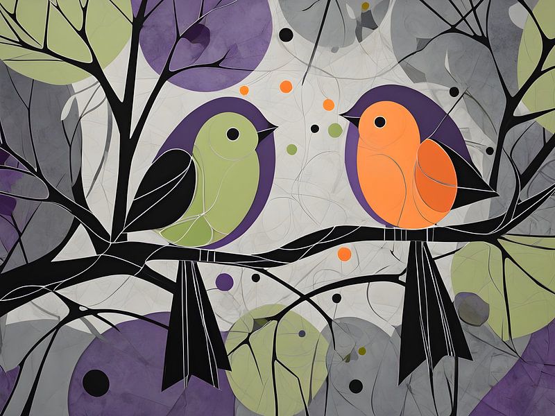 Vogel-Duo im kubistischen Stil von Bart Veeken