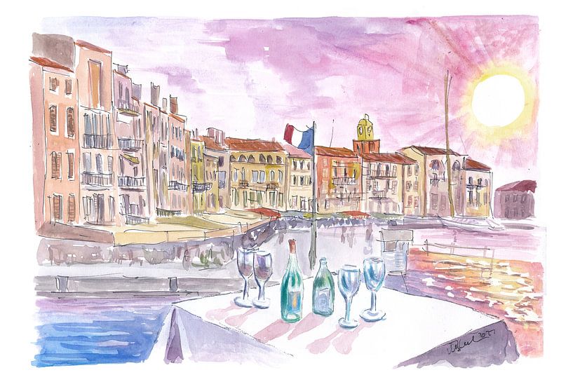 Saint-Tropez Frankreich Blick auf den alten Hafen und die Bar mit Wein von Markus Bleichner