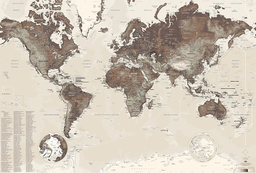 Carte du Monde ambiance COFFEE CREAM (mise à jour 2025) par MAPOM par Geoatlas