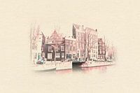 Dessin photographique d'un coin singulier sur le Herengracht à Amsterdam
