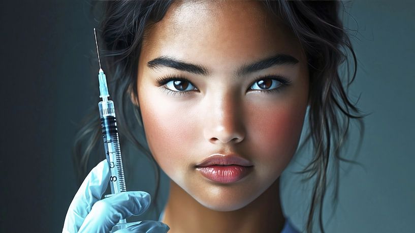 Young doctor holding a syringe with vaccine by Frank Heinz