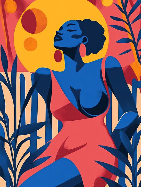 Black woman in colourful composition by Franka Poulain