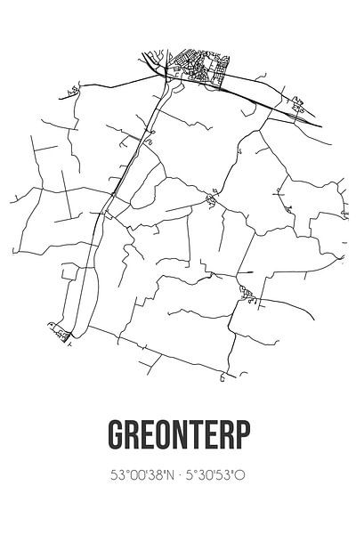 Greonterp (Fryslan) | Carte | Noir et blanc par Affiches de lieux