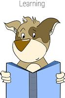 Curious dog with book