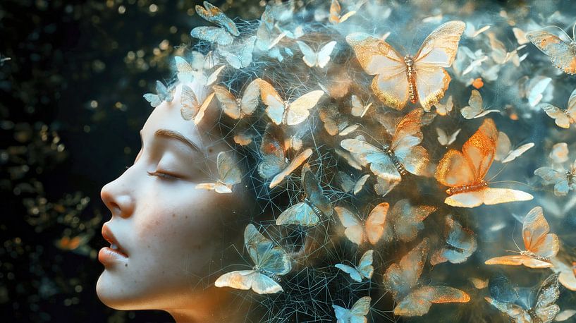 Dreaming woman with butterflies by Frank Heinz