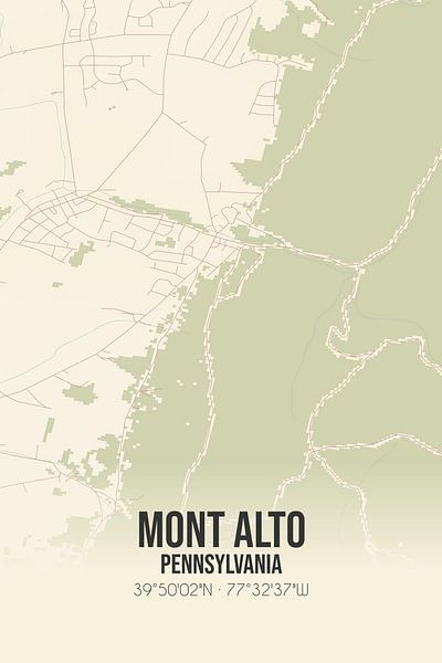 Vieille carte de Mont Alto (Pennsylvanie), USA. par Affiches de lieux