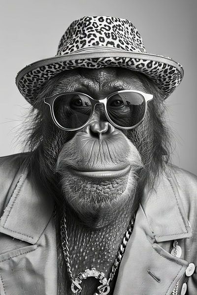 Portrait D'un Orang-outan Avec Des Lunettes De Soleil Et Un Chapeau par Poster Art Shop