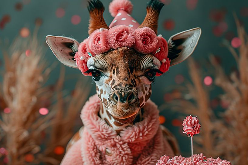 Funny giraffe birthday party in 60s disco style by Poster Art Shop