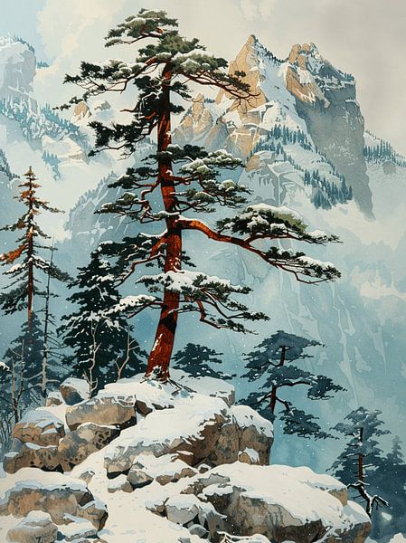 Winter landscape mountains pines mountains snow rocks quiet by gm_designs