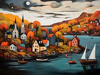 Norwegisches Fischerdorf im Herbst, Norwegen