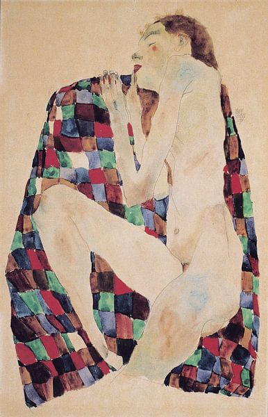 Female nude on checkered canvas, Egon Schiele -1911 by Atelier Liesjes