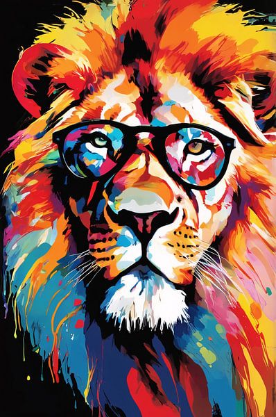 Bunter Löwe mit Brille von Art & Soul Creations