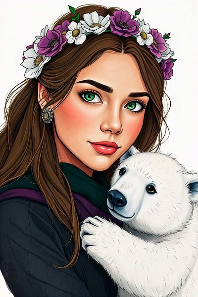 Flower girl with polar bear #4 by Liona Toussaint