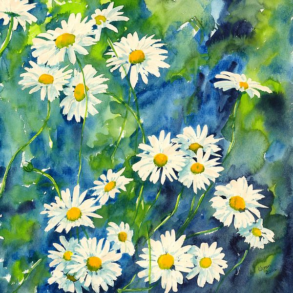 Peinture à l'aquarelle de marguerites par Karen Kaspar