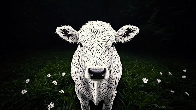 Cow in a blooming spring meadow by Frank Heinz