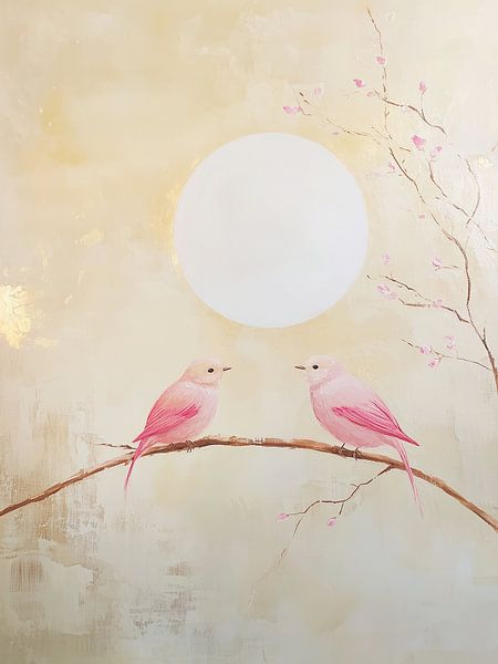 Pink Birdie Love &amp; Pink Cherry Blossoms by Bianca ter Riet