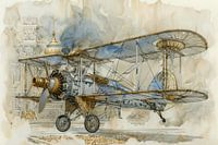 Detailed drawing of a vintage biplane - 