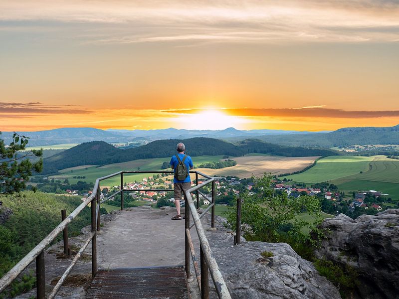 View over the Elbe Sandstone Mountains at sunset by Animaflora PicsStock