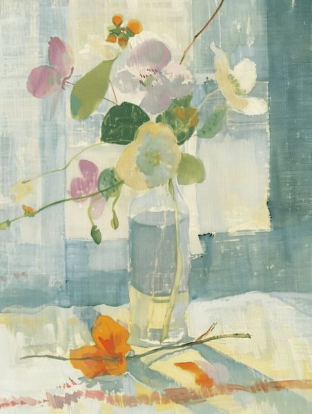 Nature morte avec des fleurs aux couleurs pastel par Japandi Art Studio