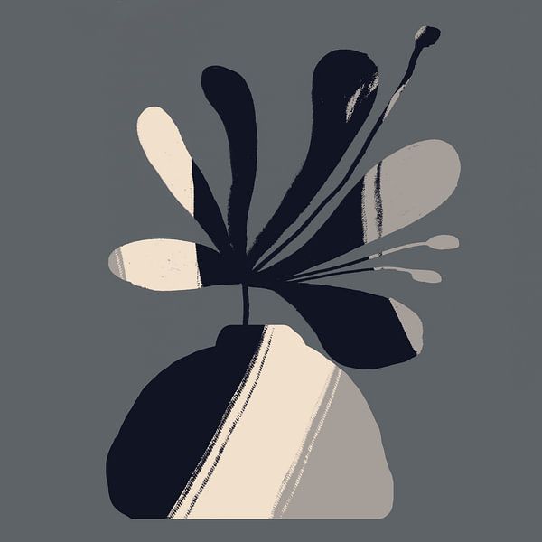 Blume in Vase. Boho Retro Abstraktes Stilleben Nr. 8 von Dina Dankers