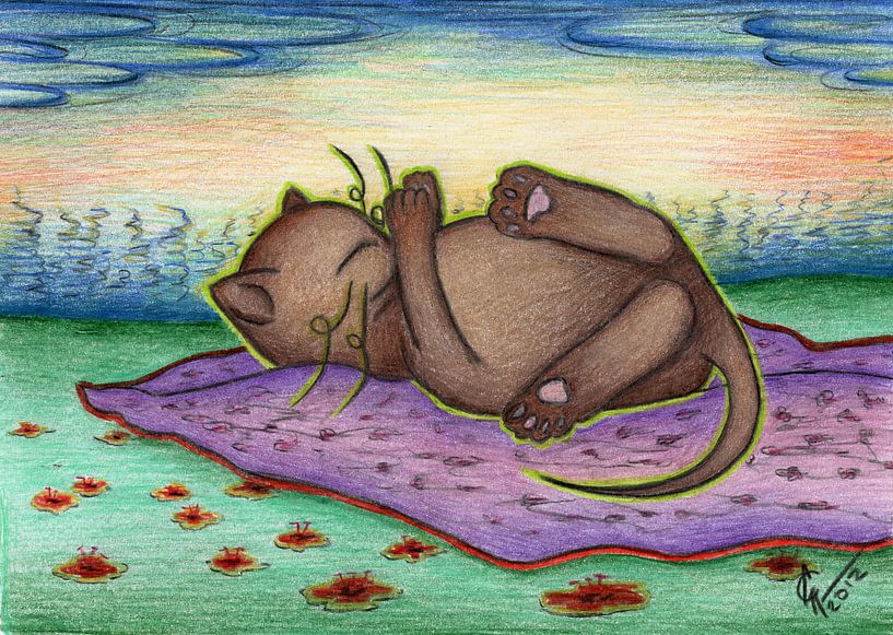 Bunte Katzenzeichnung von Gabi Gaasenbeek