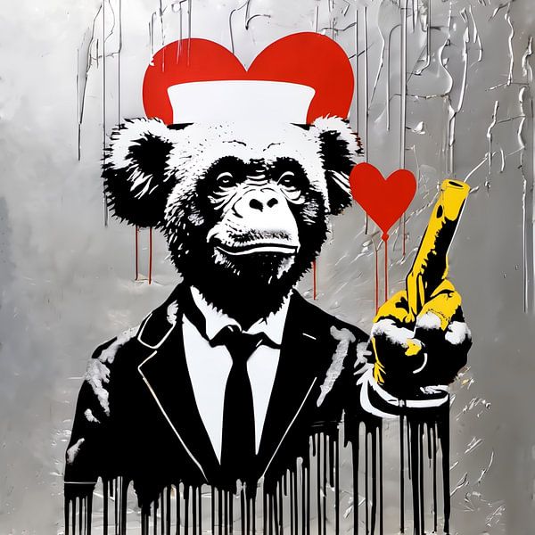Silber Edition - Hommage Banksy - Affee - we need love von Team W 32 Gallery