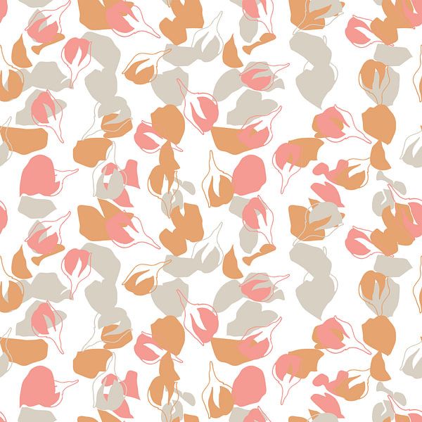 Retro-Blüte. Abstrakte botanische Kunst in Pastellrosa, Gelb, Grau von Dina Dankers