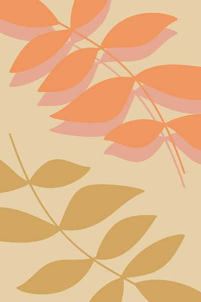 Moderne Botanische Kunst. Abstracte bladeren in warme pastels nr.3 van Dina Dankers