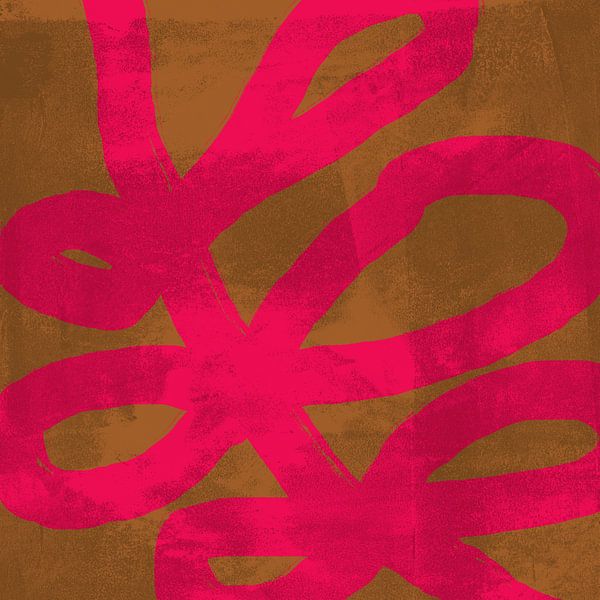 Feuille rose fluo sur ocre foncé. Art abstrait coloré. par Dina Dankers