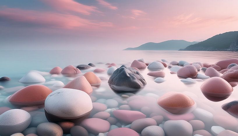 Des pierres côtières de rêve dans la douce lumière du soir par Lichtermeer