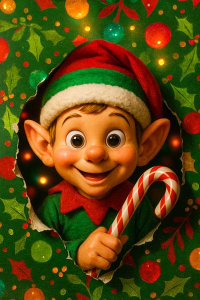 Frohe Weihnachten Elf mit Zuckerstange - spielerische und festliche Illustration von But First Framing