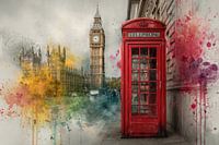 Urbanes Stadtbild – London: Ausdrucksstarkes Gemälde in Rot und Gelb