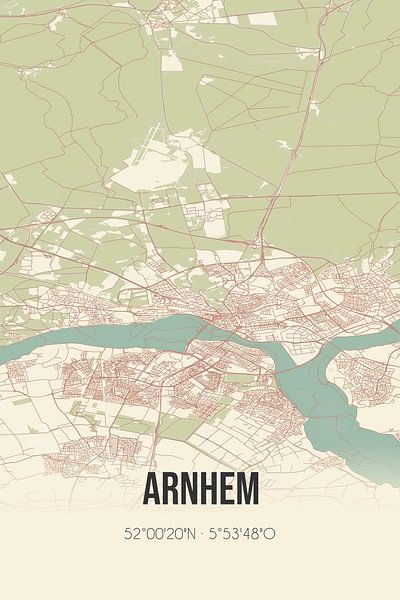 Alte Karte von Arnheim (Gelderland) von Ortsdrucke