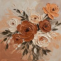 Impasto Style Detailed Floral Arrangement Painting with Brown and Cream Palette